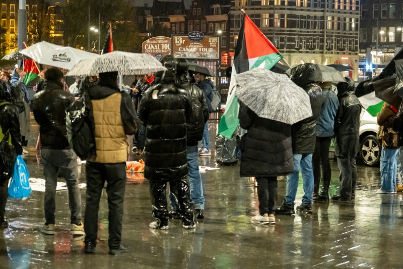 Nieuwsfoto: Enkele tientallen demonstranten trotseerden de regen om aandacht te vragen voor de situatie in Gaza